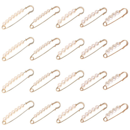 Set de 20 Broches Élégantes en Fausses Perles Dorées pour Femmes