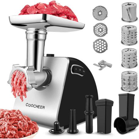 Hachoir à viande électrique 5 en 1 Nictemaw avec accessoires et lames en acier inoxydable