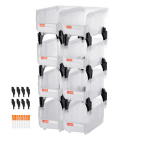 Lot de 8 Bacs de Rangement Empilables VEVOR - Transparent, 27,6 x 14 x 13 cm