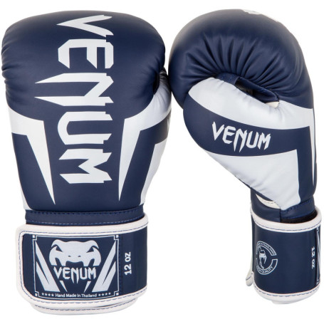 Gants de Boxe Venum Elite - Blanc et Bleu Marine - 16 oz