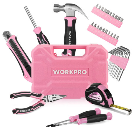 WORKPRO Caisse à Outils Rose 35 Pièces pour Travaux Domestiques