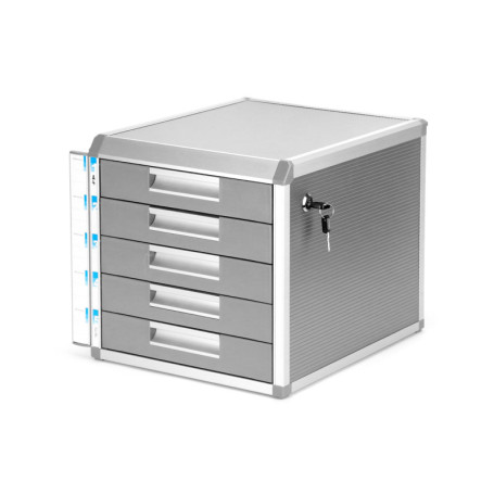 Boîte à Tiroirs A4 QWORK avec Serrure - Rangement Bureau 5 Compartiments en Aluminium Argent