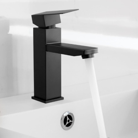 Mitigeur Lavabo Noir QWORK en Acier Inoxydable pour Cuisine et Salle de Bain