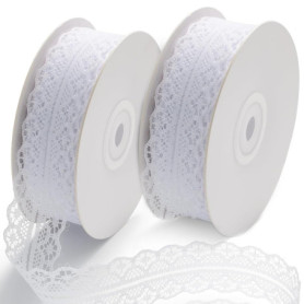 Lot de 2 rouleaux de ruban en dentelle blanche vintage - 30 mm x 45 m