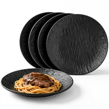 Lot de 4 assiettes plates en mélamine noire pour pique-nique et jardin