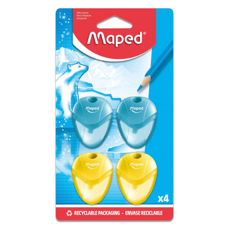 Lot de 4 Taille-Crayons Igloo Maped avec Réservoir Transparent - Ergonomiques et Colorés