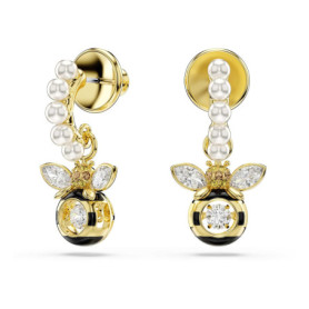 Boucles d'oreilles Idyllia en cristal multicolore avec abeille en plaqué or