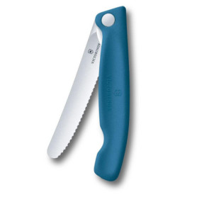 Couteau de Pique-Nique Pliable Victorinox Swiss Classic - Lame Crantée Bleu