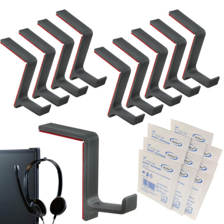 Support Casque STEKIS pour Écran - Lot de 10 Crochets - Gris Foncé