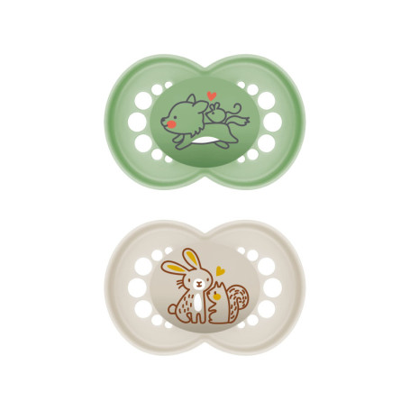 MAM Lot de 2 Tétines en Silicone SkinSoft pour Bébé - Motif Loup et Lapin