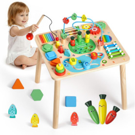 Table d'Activité Montessori en Bois pour Bébé - Éveil et Coordination 13 en 1