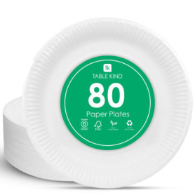 Lot de 80 assiettes en papier blanches jetables de 22 cm pour événements