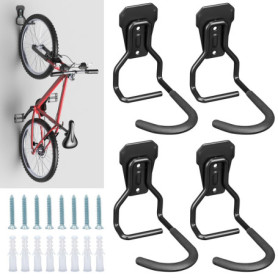 Support de Vélo Mural Euqvunn - Lot de 4 Crochets Robustes pour Garage et Intérieur