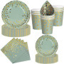 Nkaiso Set de Vaisselle Jetable Élégant 50 Pièces Vert Sauge et Or