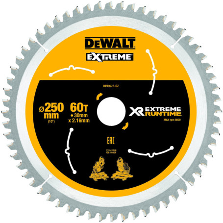 Lame de Scie Circulaire DeWalt XR 250 mm - Noir/Jaune