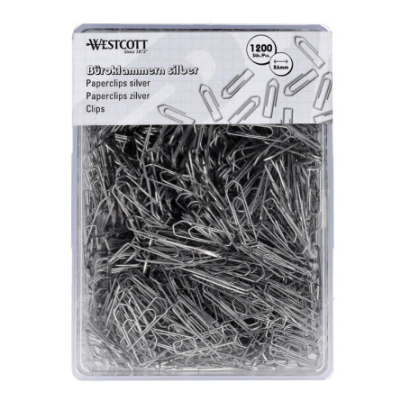 Lot de 1200 trombones argentés Westcott - 26 mm en boîte pratique