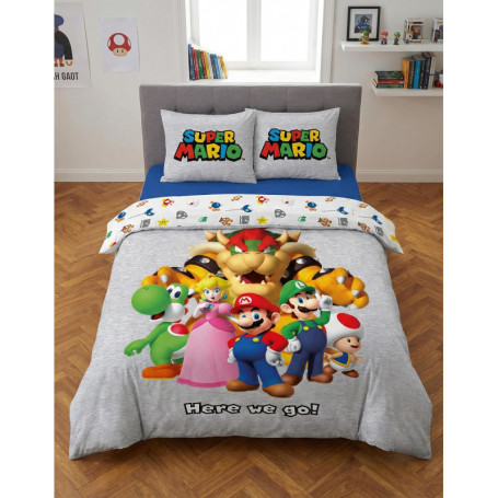 Parure de lit Super Mario 240x220 cm avec 2 Taies d'oreiller - Design Officiel