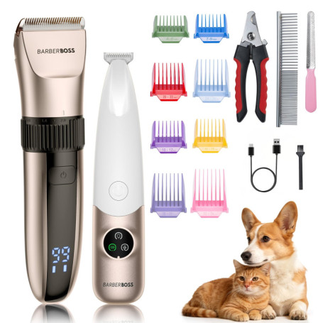 Tondeuse 2 en 1 BarberBoss pour Toilettage d'Animaux - Étanche et Rechargeable