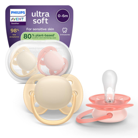 Sucettes Ultra-Douces Philips Avent pour Bébés - Lot de 2, Silicone Végétal