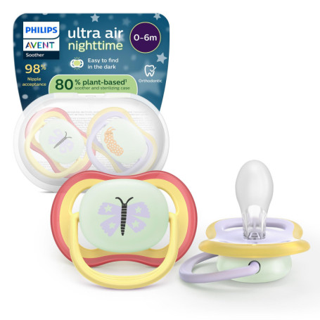 Sucettes de Nuit Ultra Air Philips Avent - Tétines Orthodontiques Phosphorescentes pour Bébés