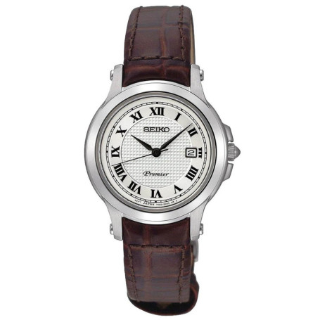 Montre Femme Seiko Quartz Cuir Marron Cadran Blanc SXDE01P2