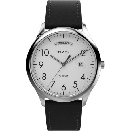 Montre Timex Easy Reader pour Homme - Cuir Noir, Cadran Blanc, 40 mm