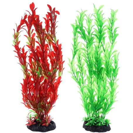 QWORK Ensemble de 2 Plantes Artificielles pour Aquarium avec Support Roche - 30 cm