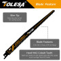 TOLESA Lames De Scie Sbre Pour Bois 225mm 6TPI Clouté Pour Fenêtre, Porte, Démolition Et Construction Coupe De Scie Sbre Pour Bo