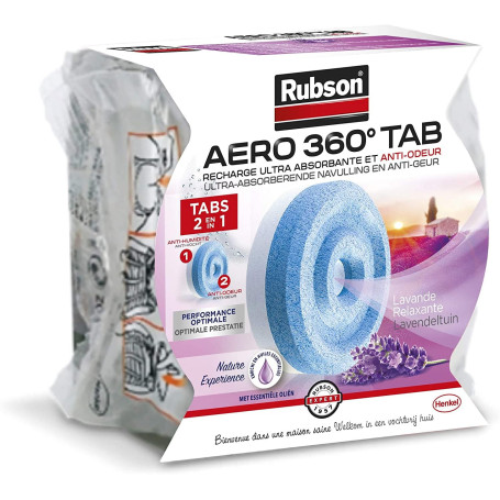 Rubson AERO 360° 1 recharge en tabs parfum lavande relaxante, recharge pour absorbeur d'humidité, ultra absorbante et anti odeur