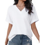 PASUDA Tee Shirt Femme Col V Manche Courte Tshirt Femme Haut Ete Chic et Élégant Couleur Unie Lâches Tops Tunique Vetement Femme