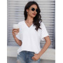 PASUDA Tee Shirt Femme Col V Manche Courte Tshirt Femme Haut Ete Chic et Élégant Couleur Unie Lâches Tops Tunique Vetement Femme