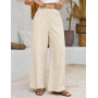 PASUDA Pantalon Fluide Femme Été Coton Chic Leger Large Taille Elastique Décontractés en Tissu Confortables Plage avec Poche