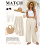 PASUDA Pantalon Fluide Femme Été Coton Chic Leger Large Taille Elastique Décontractés en Tissu Confortables Plage avec Poche