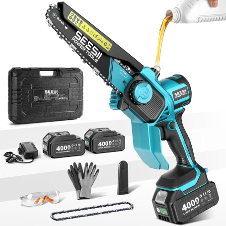 SEESII Tronçonneuse Mini Sans Fil 8 Pouces, Moteur Sans Balais Amélioré 2026, Tronçonneuse Électrique avec 2×Batteries 4000mAh, 
