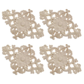 Set de 4 Appliques en Bois Sculpté Fleur pour Décoration Intérieure