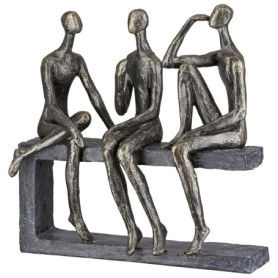 Sculpture Décorative en Résine Bronze et Gris - Motif Amis - Finition Antique 25 cm