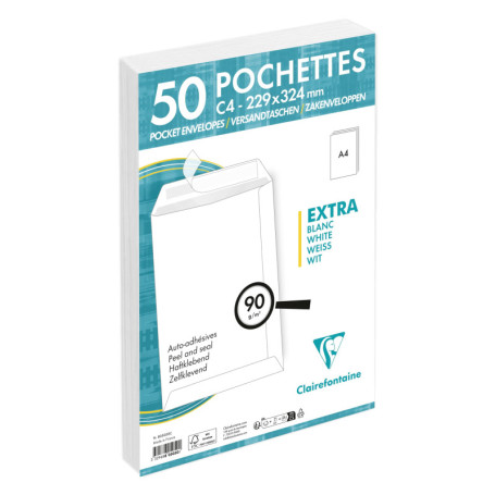 Pochettes Auto-Adhésives C4 Clairefontaine - Paquet de 50 Unités