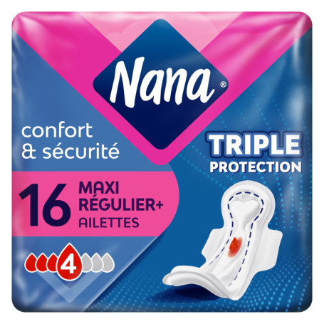Serviettes Hygiéniques Maxi Nana avec Ailettes - Lot de 64