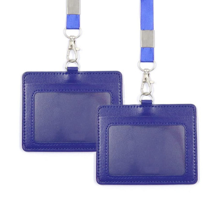 Porte-badge double face en cuir synthétique avec cordon - Lot de 2