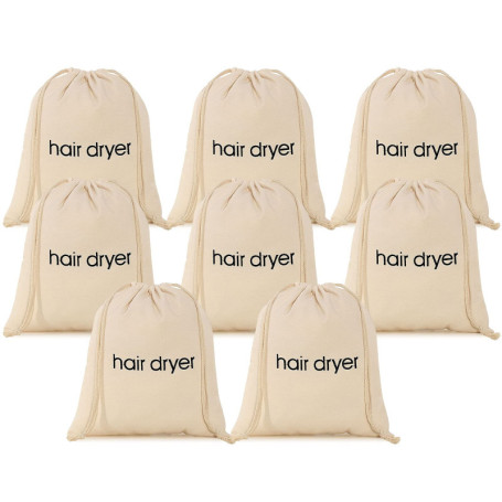 Lot de 8 sacs élégants pour sèche-cheveux - Beige avec cordon de serrage