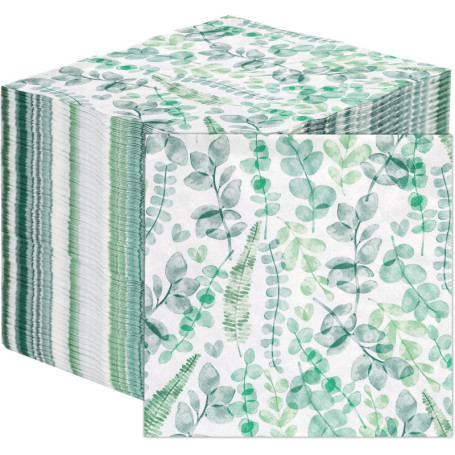Serviettes Écologiques en Papier Recyclé - 100 Unités Feuilles Vertes pour Fêtes et Mariages