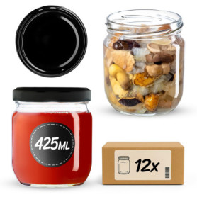 Lot de 12 bocaux en verre hermétiques KADAX de 425 ml avec couvercle à vis