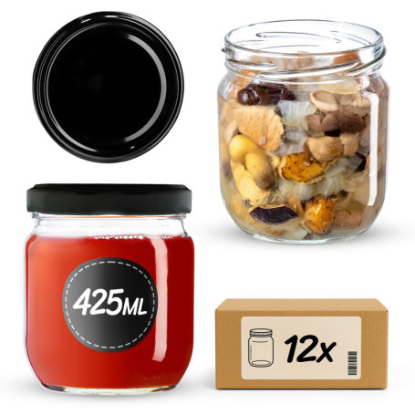 Lot de 12 bocaux en verre hermétiques KADAX de 425 ml avec couvercle à vis