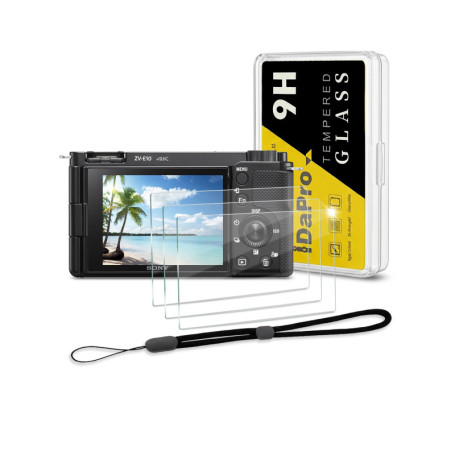 iDaPro Protection d'Écran en Verre Trempé pour Sony Alpha ZV-E10 - 3 Pièces avec Dragonne