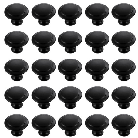 Ensemble de 25 Boutons de Porte Ronds en Acier Inoxydable Noir - 30 mm