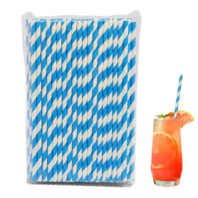 Lot de 100 pailles en papier décoratives bleu et blanc pour fêtes