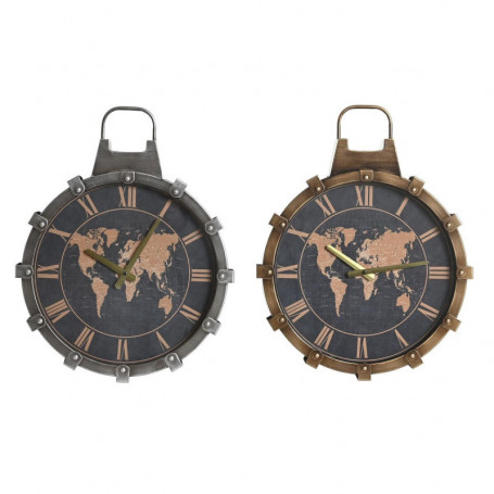 Horloge Murale DKD Home Decor Verre Argenté Doré Fer Mappemonde (42 x 8,5 x 54 c 139,99 €