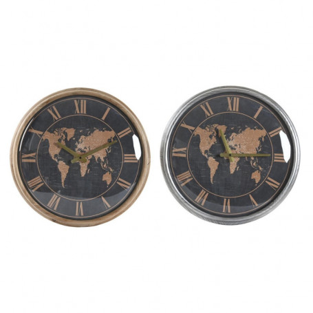 Horloge Murale DKD Home Decor Verre Argenté Noir Doré Fer Mappemonde (46 x 6,5 x 129,99 €