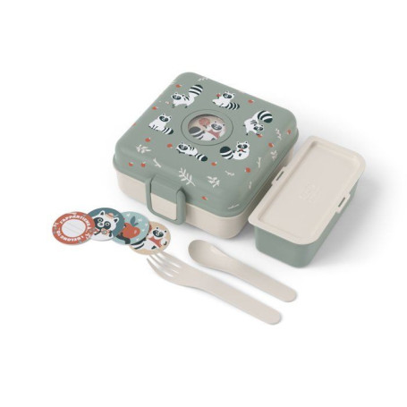 Lunch Box Enfant Snacky Raccoon avec Couverts - MONBENTO