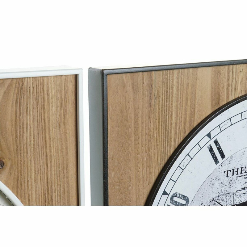 Image secondaire de Horloge Murale DKD Home Decor Noir Blanc Fer Vintage 60 x 4,5 x 60 cm Bois MDF Mappemonde (2 Unités)